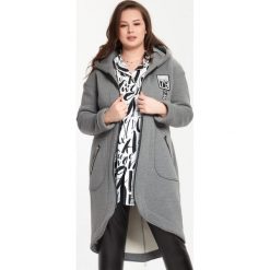 Asymetryczny płaszcz dresowy w odcieniach szarości XXL OVERSIZE. Szare płaszcze damskie Moda Size Plus Iwanek, na wiosnę, xxl, bez wzorów, z elastanu, eleganckie. Za 239,90 zł.