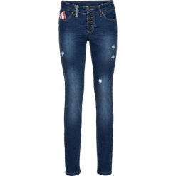Dżinsy SKINNY z naszywaną flagą bonprix niebieski "stone”. Niebieskie jeansy damskie marki House, z jeansu. Za 79,99 zł.
