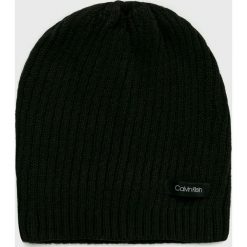 Calvin Klein - Czapka. Czarne czapki zimowe damskie Calvin Klein, na zimę, z bawełny. Za 139,90 zł.