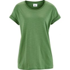 Shirt boxy, krótki rękaw bonprix zielony. Zielone koszulki damskie bonprix, bez wzorów, bez kołnierzyka, z krótkim rękawem. Za 29,99 zł.