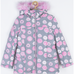 Kurtka. Szare kurtki dziewczęce Winter Time, z nadrukiem, z bawełny, długie. Za 209,90 zł.