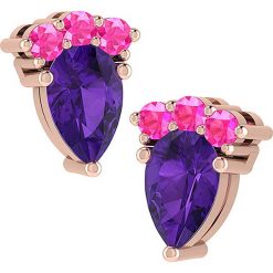 Złote kolczyki-wkrętki z syntetycznymi ametystami i syntetycznymi szafirami. Różowe kolczyki damskie Art of Diamond & Co., z szafirem, złote. W wyprzedaży za 395,95 zł.