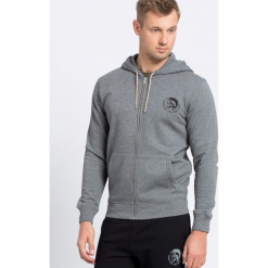 Diesel - Bluza. Szare bluzy męskie Diesel, m, z nadrukiem, z bawełny, z kapturem, bez rękawów, z kapturem. W wyprzedaży za 269,90 zł.