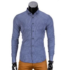 KOSZULA MĘSKA ELEGANCKA Z DŁUGIM RĘKAWEM K349 - GRANATOWA. Niebieskie koszule męskie na spinki Ombre Clothing, m, z bawełny, z klasycznym kołnierzykiem, z długim rękawem. Za 39,00 zł.