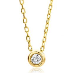 Złoty naszyjnik z elementem ozdobnym z diamentem - dł. 45 cm. Żółte naszyjniki damskie REVONI, z diamentem, złote. W wyprzedaży za 629,95 zł.