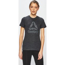 Reebok - Top. Szare topy damskie marki Reebok, s, z nadrukiem, z bawełny, z okrągłym kołnierzem. Za 99,90 zł.