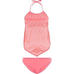 Tankini (2 części) bonprix koralowy. Różowe stroje kąpielowe damskie bonprix, bez wzorów, z koronki. Za 30,99 zł.