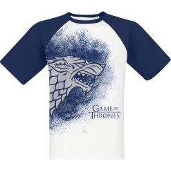 T-shirty męskie z nadrukiem: Gra o Tron House Stark – Painted Raglan T-Shirt biały/niebieski