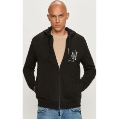 Armani Exchange - Bluza. Niebieskie bluzy męskie Armani Exchange, s, z aplikacjami, z elastanu, z kapturem, bez rękawów, z kapturem. Za 529,90 zł.