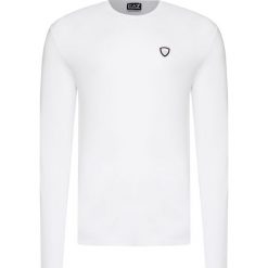 T-shirt EA7 EMPORIO ARMANI. Białe t-shirty męskie EA7 Emporio Armani, z aplikacjami, z dzianiny, z okrągłym kołnierzem, długie. W wyprzedaży za 224,00 zł.