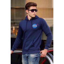 Bluza męska NASA NAVY. Niebieskie bluzy męskie Bluza męska NASA NAVY, s, bez wzorów, bez kołnierzyka, bez rękawów, bez kaptura. W wyprzedaży za 79,00 zł.