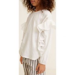Mango Kids - Bluzka dziecięca Blusi 110-164 cm. Białe bluzki dziewczęce Mango Kids, bez wzorów, z bawełny, z okrągłym kołnierzem, bez rękawów, bez kaptura. W wyprzedaży za 49,90 zł.