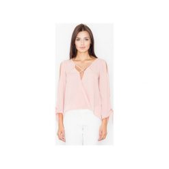 Bluzka M485 Róż. Różowe bluzki damskie FIGL, xl, w paski, z tkaniny, bez kołnierzyka, bez rękawów. Za 129,00 zł.