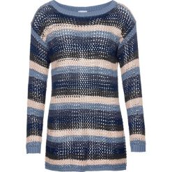 Sweter ażurowy w paski, długi rękaw bonprix ciemnoniebieski w paski. Niebieskie swetry klasyczne damskie marki bonprix, w paski. Za 89,99 zł.