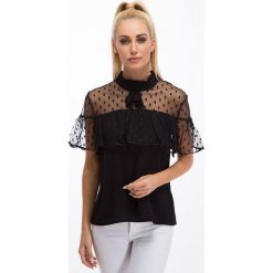 Bluzki damskie: Czarna bluzka z szyfonem 21230
