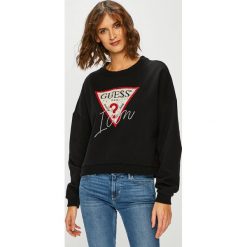 Guess Jeans - Bluza. Czarne bluzy damskie Guess Jeans, s, z nadrukiem, z bawełny, bez rękawów, bez kaptura. W wyprzedaży za 229,90 zł.