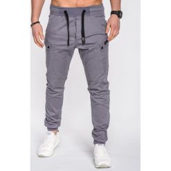 SPODNIE MĘSKIE JOGGERY P474 - SZARE. Szare joggery męskie marki Ombre Clothing, z bawełny. Za 89,00 zł.