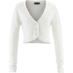 Sweter rozpinany ludowy bonprix biel wełny. Białe swetry damskie bonprix, bez wzorów, z wełny, bez rękawów, bez kaptura. Za 74,99 zł.