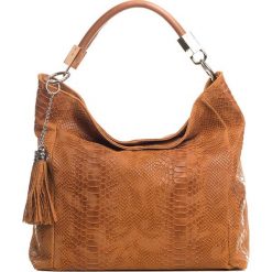 Shopper bag damskie: Skórzana torebka w kolorze jasnobrązowym – 38 x 36 x 15 cm