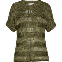 Sweter ażurowy bonprix ciemnooliwkowo-złoty. Zielone swetry damskie marki bonprix, bez wzorów, bez rękawów, bez kaptura. Za 109,99 zł.