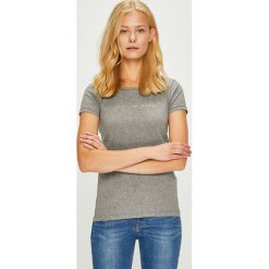 Emporio Armani - Top. Szare topy damskie marki Emporio Armani, s, z nadrukiem, z elastanu, z okrągłym kołnierzem. W wyprzedaży za 129,90 zł.