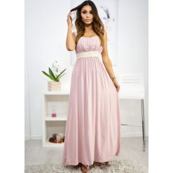 Sukienka Valentina Maxi Kolor Puder ONESIZE. Czarne sukienki damskie LIGARI, uniwersalny, w paski, z bawełny, bez kołnierzyka, bez rękawów, maxi. Za 125,00 zł.