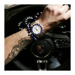 Bransoletka męska SPORTY BLUE. Niebieskie bransoletki męskie DIZARRO, z kryształem, złote. Za 190,00 zł.