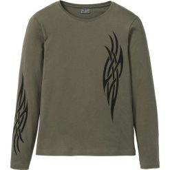 Shirt z długim rękawem bonprix ciemnooliwkowy. Zielone koszulki męskie bonprix, s, z nadrukiem, bez kołnierzyka, z długim rękawem, długie. Za 44,99 zł.