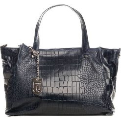 Shopper bag damskie: Skórzana torebka w kolorze granatowym – 40 x 22 x 17 cm