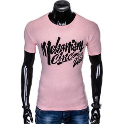 T-shirt męski z nadrukiem S955 - różowy. Różowe t-shirty męskie Ombre Clothing, s, z nadrukiem, bez kołnierzyka. Za 15,99 zł.