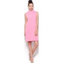 Elegancka Sukienka z Niskim Golfem - Różowy. Różowe sukienki damskie Molly.pl, na co dzień, s, bez wzorów, eleganckie, z golfem, bez rękawów, proste. Za 145,90 zł.