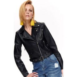 RAMONESKA DAMSKA. Czarne kurtki damskie Top Secret, na lato, z aplikacjami, ze skóry ekologicznej, eleganckie, krótkie, bez kaptura. W wyprzedaży za 139,99 zł.