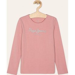 Pepe Jeans - Longsleeve dziecięcy Hana Glitter 128-180 cm. Różowe bluzki dziewczęce Pepe Jeans, z nadrukiem, z elastanu, z okrągłym kołnierzem, z długim rękawem, długie, bez kaptura. Za 99,90 zł.
