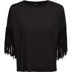Shirt z frędzlami bonprix czarny. Czarne koszulki damskie bonprix, bez wzorów, z okrągłym kołnierzem. Za 49,99 zł.