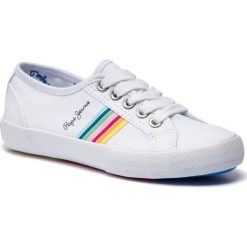 Tenisówki PEPE JEANS - Baker Tape PGS30383 White 800. Białe trampki dziewczęce Pepe Jeans, bez wzorów, z jeansu, na sznurówki. W wyprzedaży za 149,00 zł.