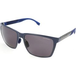 Męskie okulary przeciwsłoneczne w kolorze niebiesko-szarym. Szare okulary przeciwsłoneczne męskie marki Hugo Boss Sunglasses, z tworzywa sztucznego, wakacyjne. W wyprzedaży za 279,95 zł.