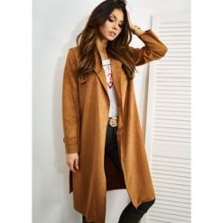 Stella Zamszowy Długi Płaszcz Kolor Camel ONESIZE. Czarne płaszcze męskie LIGARI, uniwersalny, w paski, z elastanu, długie, bez kaptura. Za 139,00 zł.