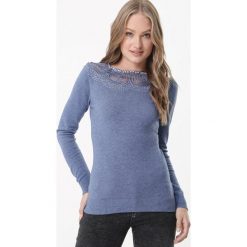 Niebieski Sweter Cammeray. Niebieskie swetry damskie Born2be, xl, bez wzorów, prążkowane, eleganckie, z długim rękawem, długie, bez kaptura. Za 79,99 zł.
