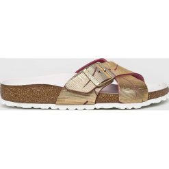 Birkenstock - Klapki Siena. Żółte klapki damskie Birkenstock, bez wzorów, ze skóry, bez obcasa, na obcasie. W wyprzedaży za 319,90 zł.
