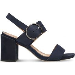 Sandały HANA. Niebieskie sandały damskie Gino Rossi, w paski, ze skóry, eleganckie, bez obcasa, na słupku, z paskami. Za 299,90 zł.