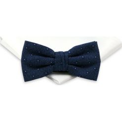 Granatowa Mucha + Biała Poszetka - Chattier, Męska MUCH0131. Niebieskie muszki męskie Chattier, w paski, eleganckie. Za 44,00 zł.