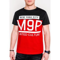 T-shirt męski z nadrukiem S1075 - czarny. Czarne t-shirty męskie Ombre Clothing, s, z nadrukiem, z bawełny, bez kołnierzyka. Za 14,99 zł.