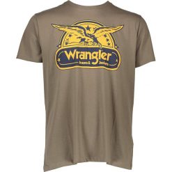 Koszulka w kolorze oliwkowym. Brązowe koszulki męskie Wrangler, xl, z nadrukiem, z bawełny, z okrągłym kołnierzem, bez rękawów. W wyprzedaży za 56,95 zł.