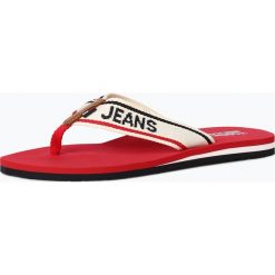 Tommy Jeans - Damskie japonki z dodatkiem skóry, czerwony. Czerwone crocsy damskie marki Tommy Jeans, z jeansu. Za 119,95 zł.