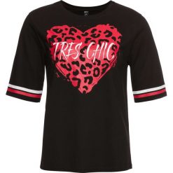 T-shirt z nadrukiem serca bonprix czarny z nadrukiem. Czarne t-shirty damskie bonprix, z nadrukiem, bez kołnierzyka. Za 54,99 zł.