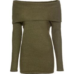 Sweter z odkrytymi ramionami bonprix ciemnooliwkowy. Zielone swetry klasyczne damskie bonprix, z dzianiny. Za 59,99 zł.