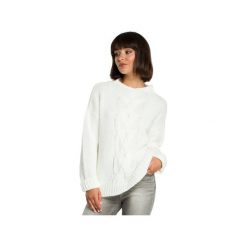 BK003 Damski sweter z warkoczem - ecru. Białe swetry damskie BE, bez wzorów, bez rękawów, bez kaptura. Za 135,00 zł.