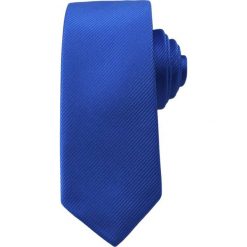 Jednolity Krawat Męski w Ukośne, Delikatne Paski - WĄSKI -5cm- Niebieski KRADM1126. Niebieskie krawaty męskie w paski. Za 25,00 zł.