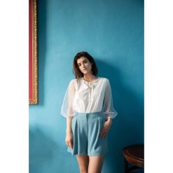 Niebieskie Eleganckie Krótkie Spodnie z Wysokim Stanem. Niebieskie spodnie męskie Moe, s, bez wzorów, z elastanu, eleganckie, krótkie. Za 135,90 zł.