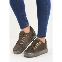 Khaki Creepersy Catkin. Brązowe półbuty damskie Born2be, bez wzorów, bez obcasa, na sznurówki. Za 79,99 zł.
